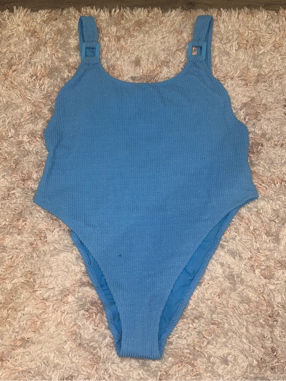 Aerie Light Blue Ribbed One-Piece Swim